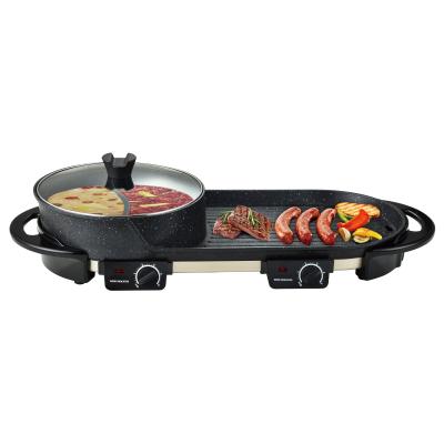 China Maibo Amazone Best-Selling Barbecue Grill Health Indoor Multi-Function 2 In 1 Smokeless BBQ Electric Grill With Hot Pot for sale