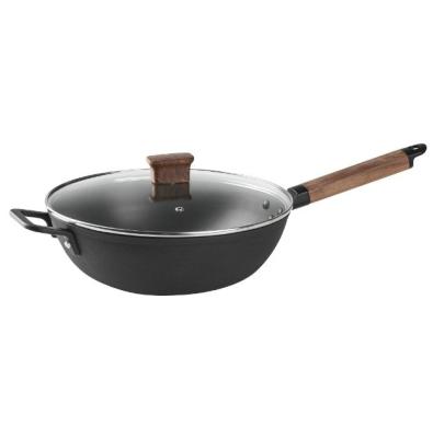 China 12 Inch Iron Wok 32cm Sustainable Cast Iron Wok for sale