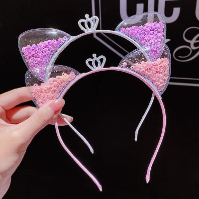 China Manual Cat Ears Headband For Girl Cat Ears Hairband Kid Hair Accessories Cute Shiny Sequins Baby Headband Hair Accessories For Women Cartoon Headband for sale