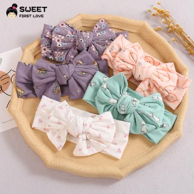 China Amazon European and American style baby thick nylon headband baby bow turban warm cute printing headbands for children for sale