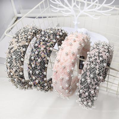 China Custom Hair Accessories Baby Hair Accessories Wholesale Fashion Cloth Cloth Sponge Pearl Headband Hair Band For Women for sale