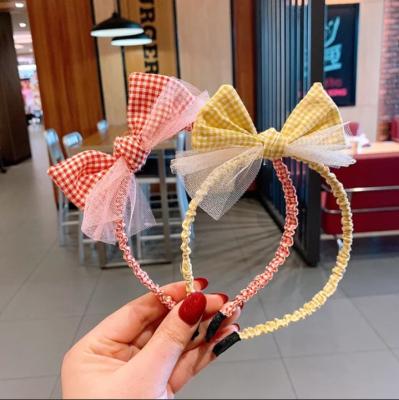 China New Fabric Cloth Headband Baby Hair Bow Hair Accessories Band Children's Mesh Bow Tie Headband for sale