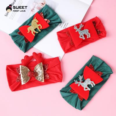 China 2020 Cute Children's Elastic Christmas Hairband Bow Antler Headband Kids Hair Accessories for sale