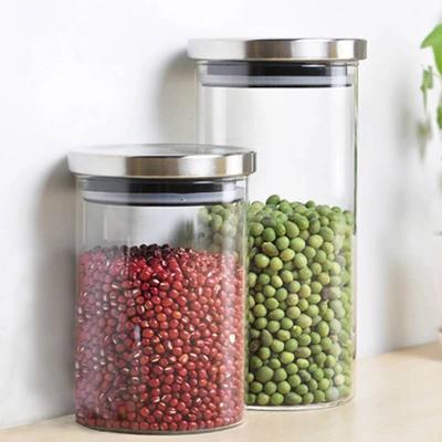 China Freshness Keeping OEM Kitchen Storage Stainless Steel Lid Leak Proof Borosilicate Jar Airtight Glass Jars For Pasta for sale