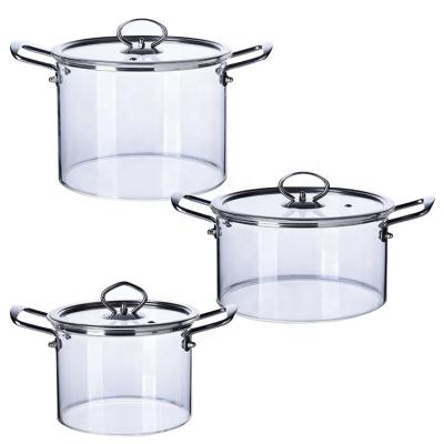 China 1200ml Sustainable Glass Cook Pot 1200ml High Borosilicate Glass Cooking Pot Resistant With Glass Lid for sale