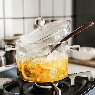 China Viable Large Size Transparent Clear Double-ear Cooking Pot Cooker Soup Borosilicate Glass Pyrex Cooking Pot for sale