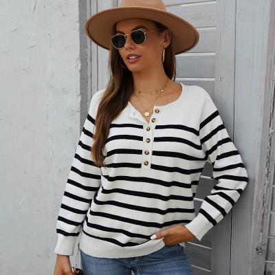 China Anti-wrinkle Autumn Winter Striped Sweater Women's Sweaters Knitted Warm Sweater Women for sale