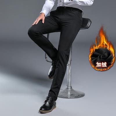 China Anti-wrinkle pants men's casual stretch straight leg pants slim business winter pants anti-wrinkle slim suit pants with velvet for sale