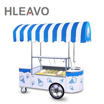 China Mobile Snacks Factory Customization Italian Gelato Display Push Popsicle Freezers Bike Popsicle Ice Cream Roll Cart for sale