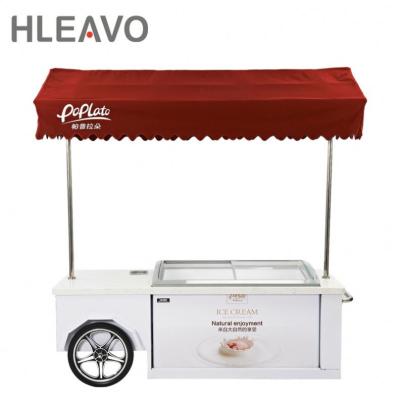 China Movable Snack Factory Ice Cream Tricycle Beach Push Cart With Dairy Glass Enclosed Freezer for sale