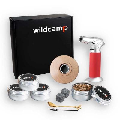 China Viable Wildcamp Amazon Cocktail Smoker Kit Wooden Cocktail Smoker With Torch Wood Chips Leather for sale