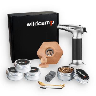 China Viable Wholesale Custom Wildcamp Whiskey Wine Cocktail Smoker Kit with Butane Torch and 4 Box Wood for sale