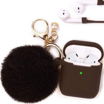 China For Earphone For Airpods 2 Case Silicone Cover Luxury Cute Skin Case With Fur Ball Pompom Key Chain Strap For Air 2 3 Pods for sale