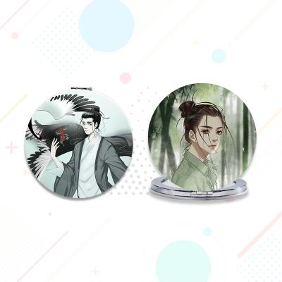 China Modern Anime Series New Round Mini Pocket Mirror Compact Mirror Fold Double Sided Mirror for sale