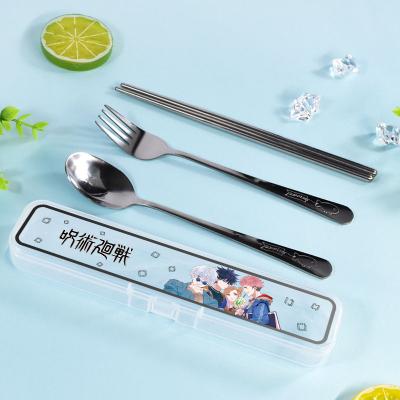 China Viable Anime Demon Slayer Stainless Steel Tableware Spoon Chopsticks Fork Student Travel Portable Three-Piece Set Custom Logo for sale