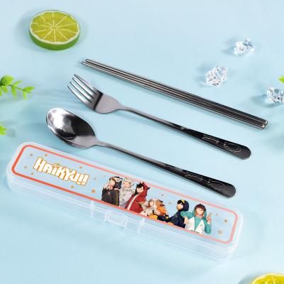 China Viable new three-piece cutlery set outdoor camping set portable student fork chopsticks cutlery stainless steel OEM customization for sale