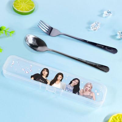 China Viable Cutlery Set Stainless Steel Spoon Fork Set Student Cutlery Travel Camping Two-Piece OEM Kpop New Album Peripheral Cutlery Set BP for sale