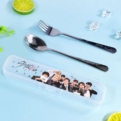 China Custom Tableware Set Taixing BRIGHTWIN ENHYPEN TXT ASTRO NCT GOT7 LOGO 304 Stainless Steel Spoon and Fork Single Viable Two Piece Set for sale