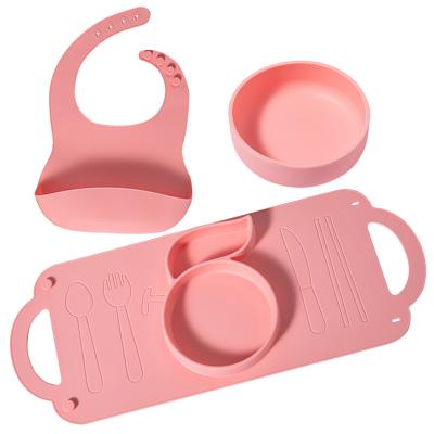 China 100% BPA Free Non-Toxic Food Grade Silicone Baby Silicone Dish Suction Dish and Spoon Folk Silicone Set for sale