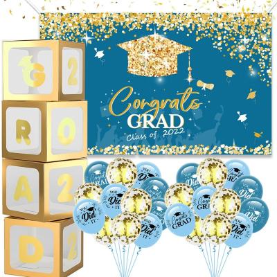 China Outdoor Indoor Graduation Party Supplies Pack Latex Foil Balloons Blue and Gold Balloon Boxes Other Events Graduation Party Decorations 2022 for sale