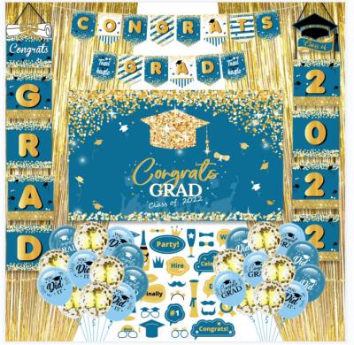 China 2022 Indoor Wholesale Banner Foil Latex Confetti Balloons Set Graduation Party Supplies Large Gold and Blue Graduation Party Decoration for sale