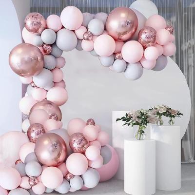 China Macaron Orange Balloon Garland Arch Kit Metallic Chrome Party Indoor Outdoor Balloons with 4D Globos and Rose Gold Confetti Latex Balloon for sale