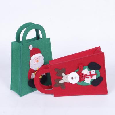 China Eco - Friendly Christmas Felt Craft Green Bag With Santa Claus Decoration Christmas Gift Felt Handbag for sale