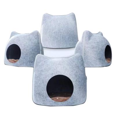 China 2022 Amazon Soft Comfortable Soft Breathable Hot Selling Cat Bed Cave Indoor Round Pet Handmade Felt for sale