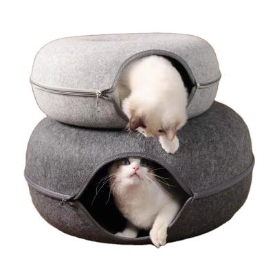 China Manufacturer's direct supply breathable cat tunnel bed collapsible tube cat bed cat tunnel flat toy hole fun wool felt cat common nest for sale