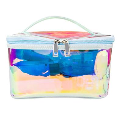 China Iridescent Makeup Kit Organizer Pouch Bag Lady OEM Large TPU Toiletry Bag Travel Case Holographic Transparent Cosmetic Clear Makeup Bag for sale