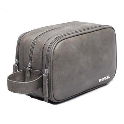 China Fashion Large Capacity Luxury Vegan Leather Wash Bag For Men, Portable Travel Wash Bag, Waterproof Gym Shaving Bag With Sturdy Handle for sale