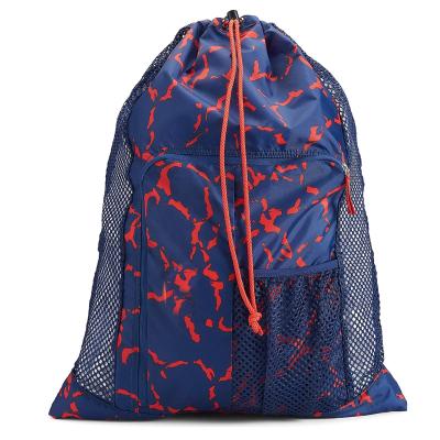 China OEM Luxury Waterproof Polyester Drawstring Mesh Drawstring Backpack Swim Gym Sports Bag With Front Pocket String Travel Backpack for sale