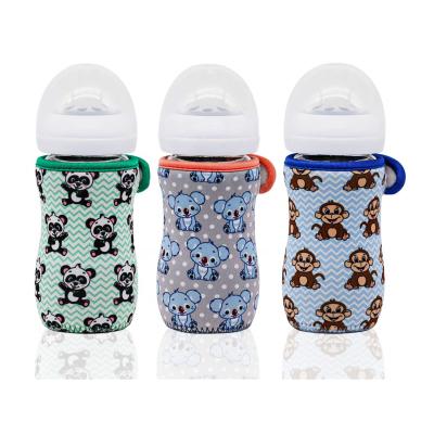 China Water Resistant Adjustable Cute Printing Neoprene Baby Bottle Sleeve Covers Non Slip Glass Baby Bottle Pocket Neoprene Heatproof Holder for sale