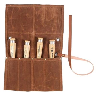 China Custom Multi Purpose Waxed Canvas Tool Roll Up Durable Bag Chisel Carry Case Organizer Wrench Holder Pouch For Knife Hammers HK-564 for sale