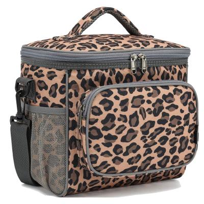 China Waterproof Leopard Print Waterproof Men Women Lunch Cooler Bag With Front Pocket Portable Large Capacity Lunch Box With SBS Zipper for sale