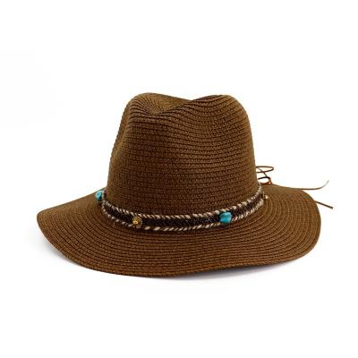 China Fedora Style Fashion High Crown Custom Made Striped Straw Hat for sale