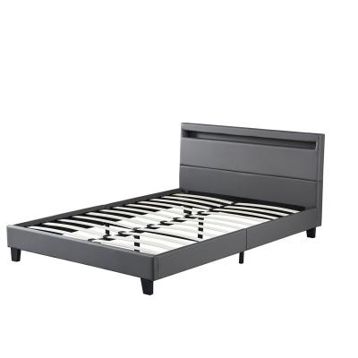 China New Design Wholesale Price Modern Bedroom Upholstered Storage Plywood Bed Frame With LED for sale