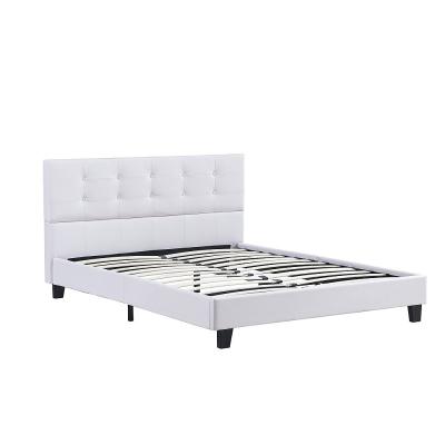 China White Foldable Queen Size PU Bed Frame Packed In A Box Hot Sale Bed Frame With Buttoned Headboard One Box Bed Frame With Upholstery for sale