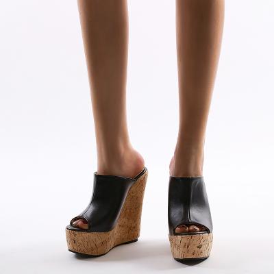 China 2021 New Trend Wind Fashion Single Slope Heel Color Matching High Heel Slippers for sale