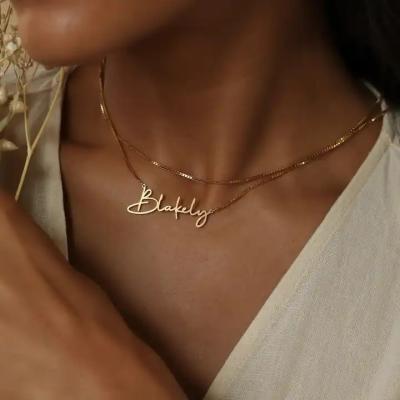 China Customized Letter Name Product Customized Necklace Gold Silver Plated Personalized Stainless Steel Jewelry Engrave Name Necklace With Box Chain for sale