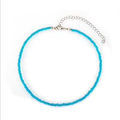 China Natural Aqua Blue Stone Single Necklace Style Bead Chain Eco-Friendly Tending Bohemian Scarf for Girls Handmade Beaded Necklace Scarf for sale