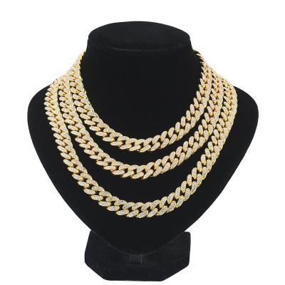 China Wholesale Durable Yomo Gold Hip Hop Choker Silver Diamond Iced Out Thick Rhinestone Link Chain Men's Cuban Cuban Necklace for sale