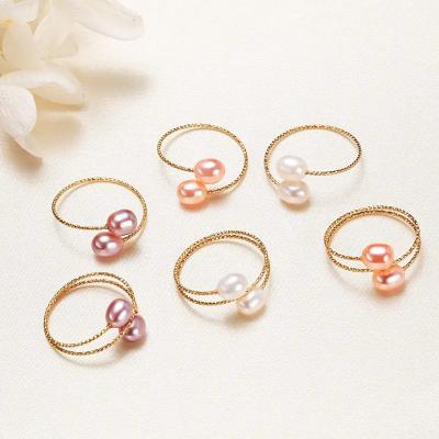 China Fashion Jewelry Casual/Sporty Rings 14k Gold Natural Freshwater Pearl Rings Rice Pearl Adjustable Ring for sale