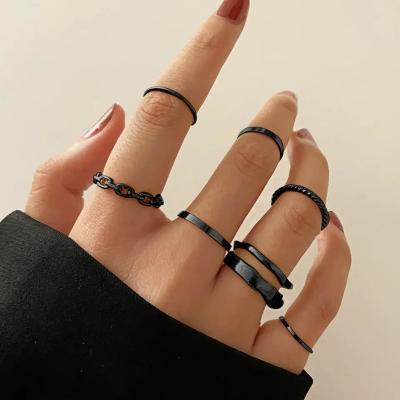 China 6pcs/set BOHEMIA Punk Rings Metal Geometric Rings For Women Girls Party Bijoux Femme Alloy Minimalist Smooth Gold /black Jewelry for sale