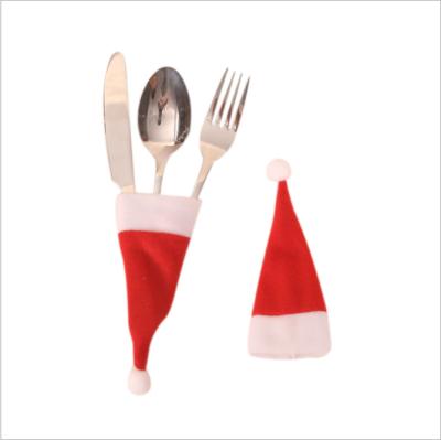 China New Brushed Eco-Friendly Christmas Mini Hat and Wine Fork Set Decorations Christmas Knife Bottle Decoration Maker for sale