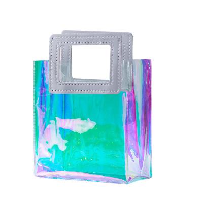 China Holographic Clear Handled Tote Bag Fashion Iridescent Everyday Waterproof Handbag Good For Work Shopping Beach Stage for sale