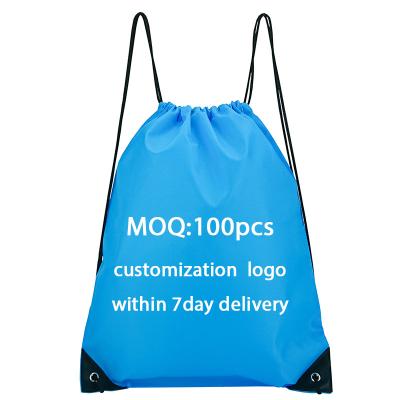 China Reclycled Customized Logo Blue Polyester 210d Drawstring Bag For Travel for sale