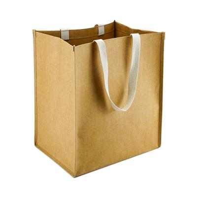 China Recyclable Hand Length Handle Brown Wash Kraft Paper Shopping Bag Supermarket Packaging for sale