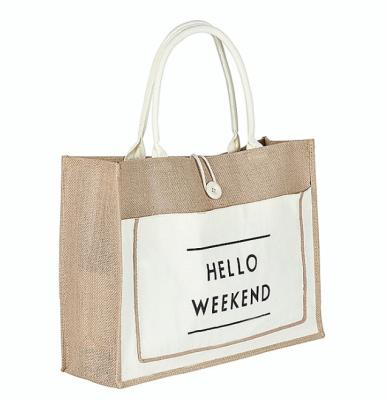 China Large capacity durable eco-friendly waterproof burlap sack with convenient PE lamination and practical canvas pocket good for promotional gifts for sale