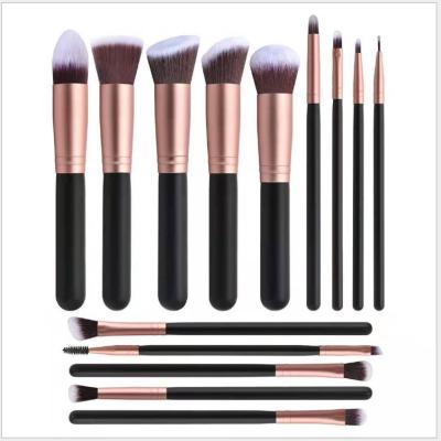 China Angular Blush Makeup Brushes Custom Logo 14 Pcs Makeup Brush Set Black for sale